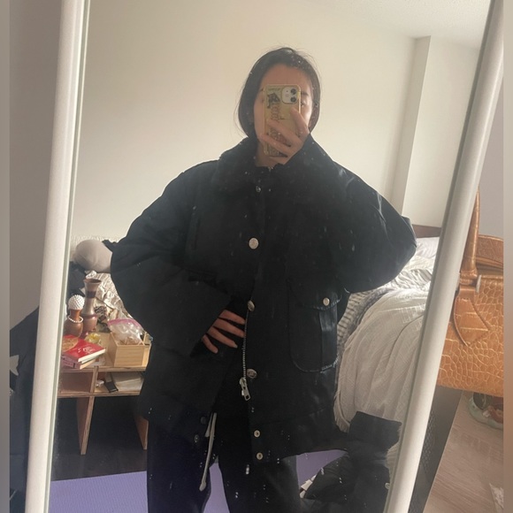 Vintage Navy Military-style Jacket with Fur Collar - Picture 5 of 7